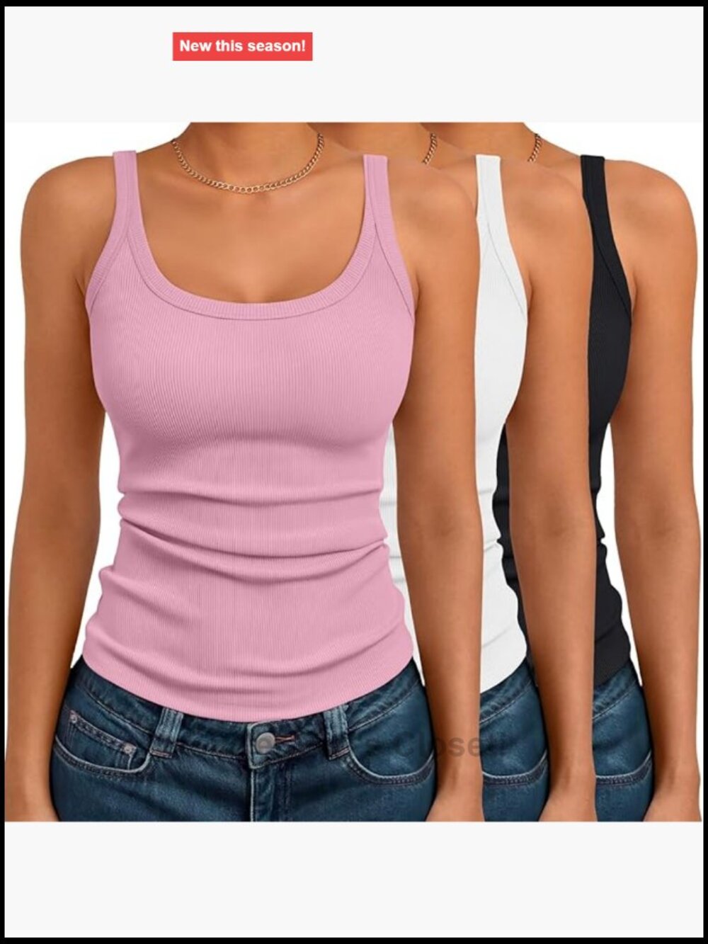 3 Pack Ribbed Spaghetti Strap Tank Tops Square Neck Summer Cami
